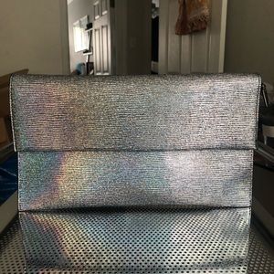 Silver holographic clutch